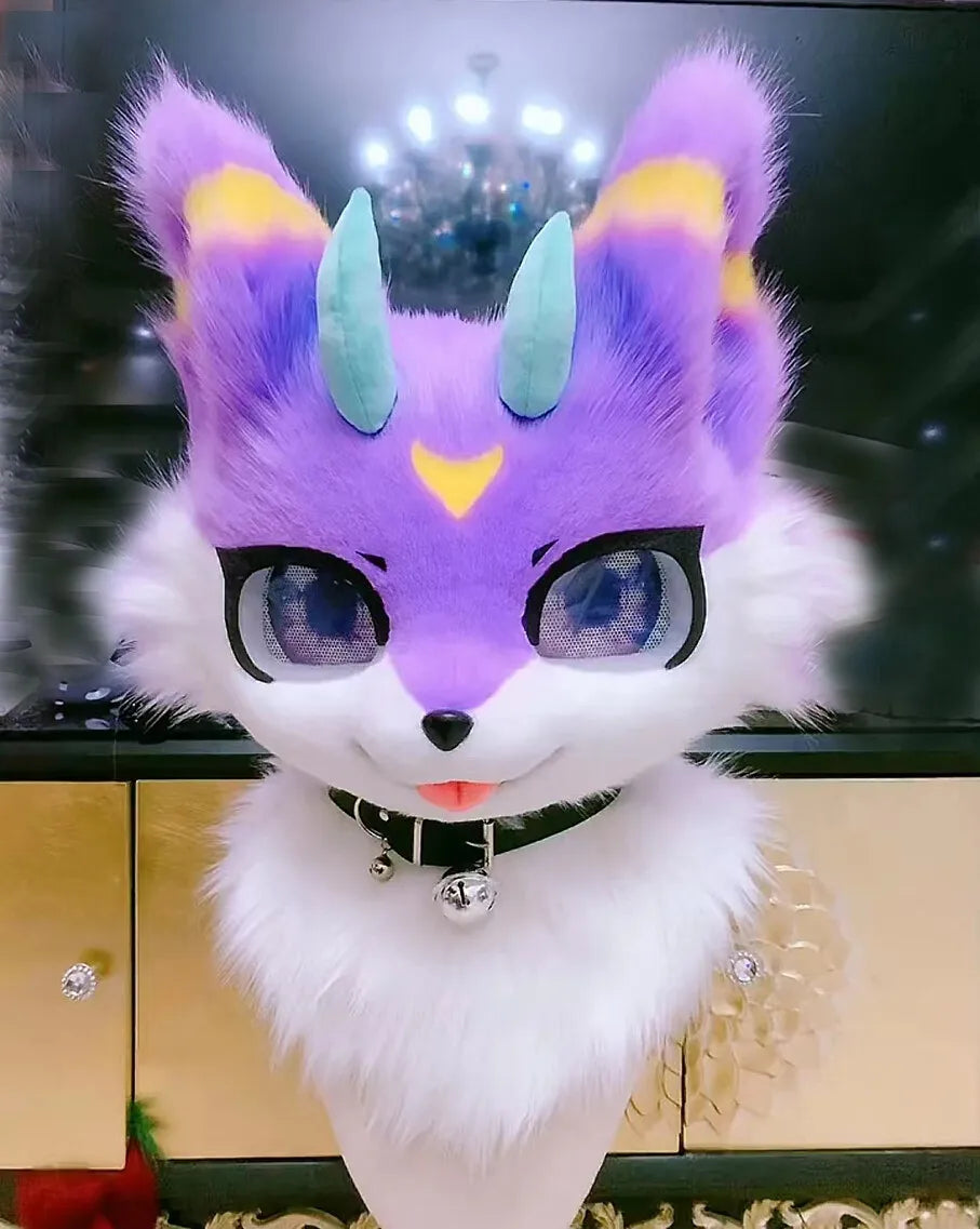 Purple  Long fur  fantasy fox Fursuit (head)