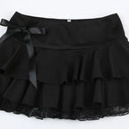 Black Lace Trim Bow A Line Mini Skirt