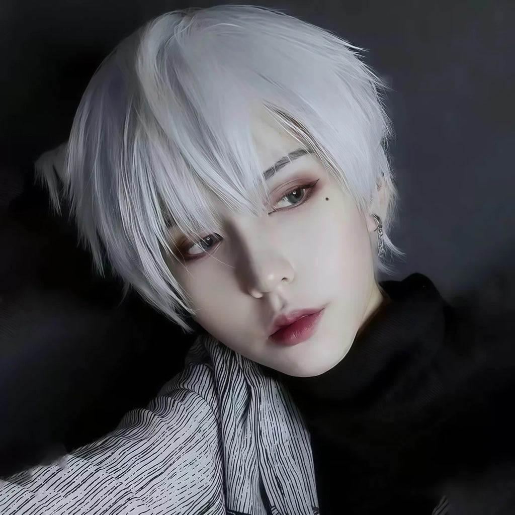 short white synthetic straight and fluffy wig
