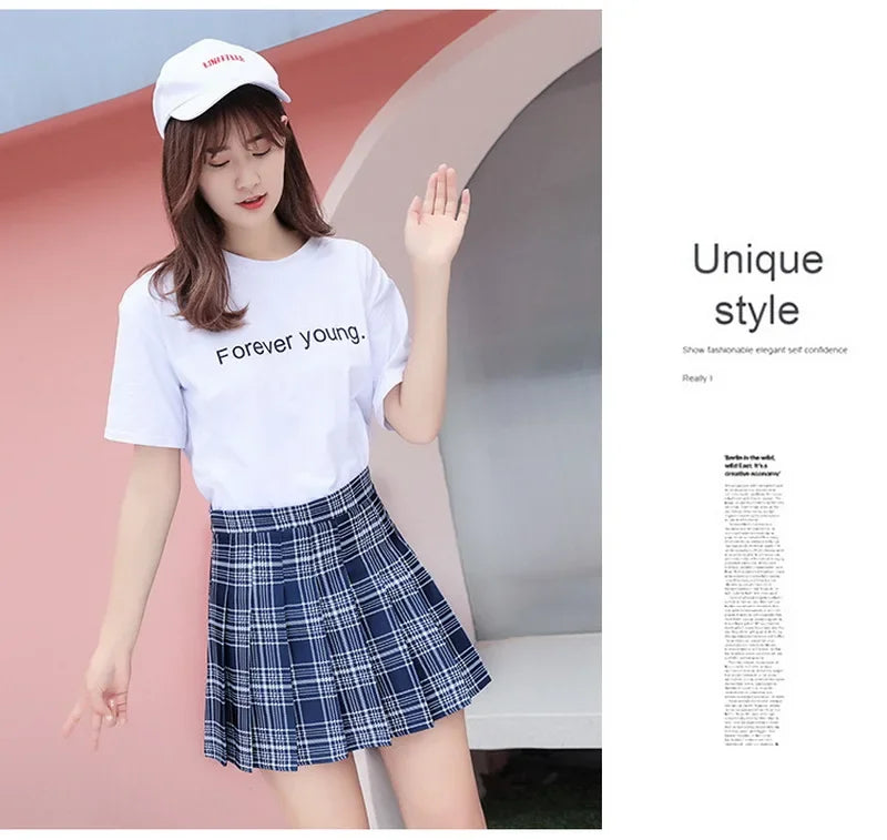 High Waist School Pleated Mini Skirts