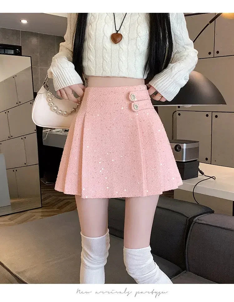High Waist  Tweed Skirts