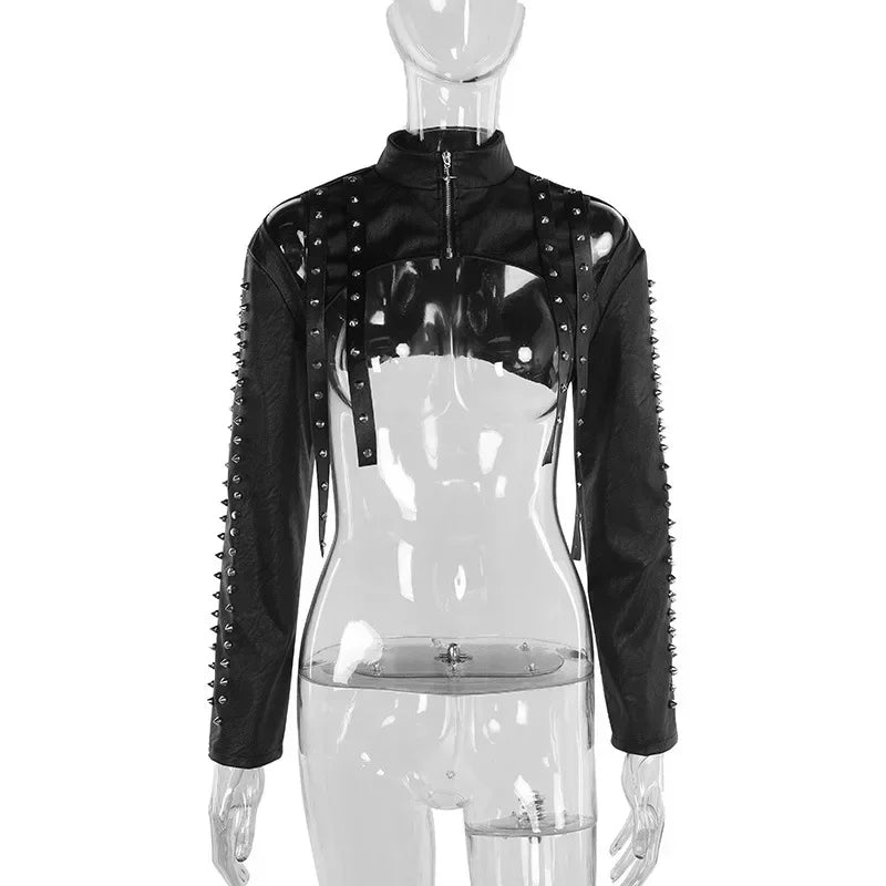 Punk Faux Leather Cropped Jacket