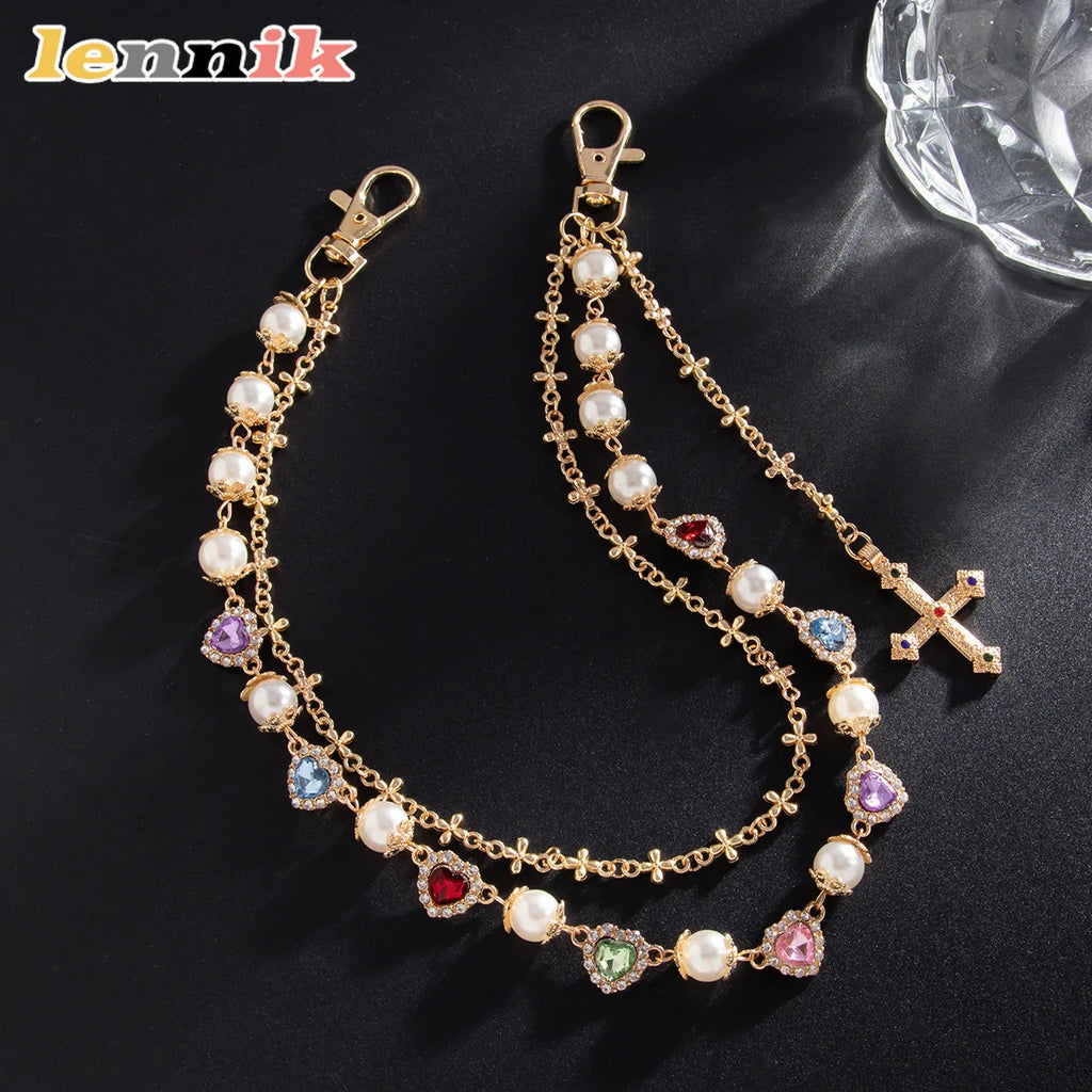 LENNIK Punk Hip Hop Style Rhinestone Cross Pants Chain