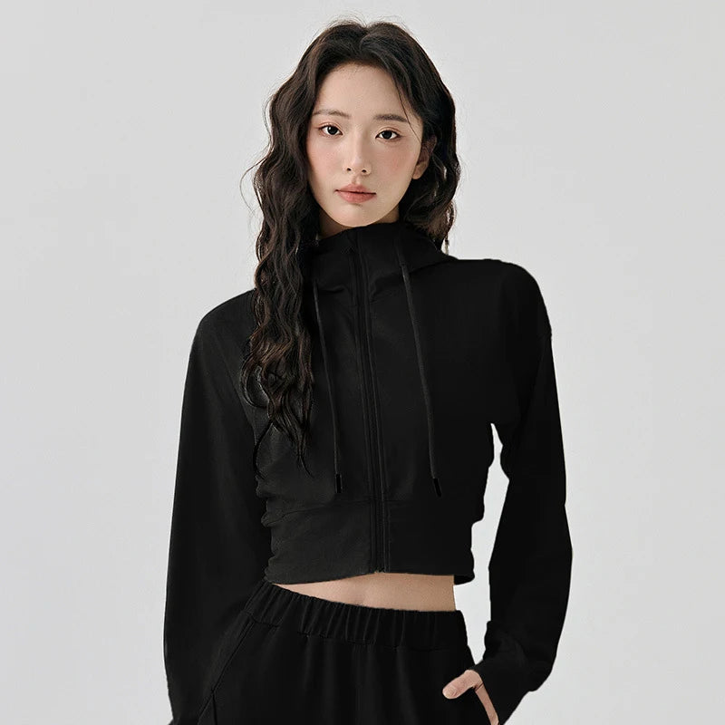 Fleece Zip Up  Cropped Hoodie Jacket