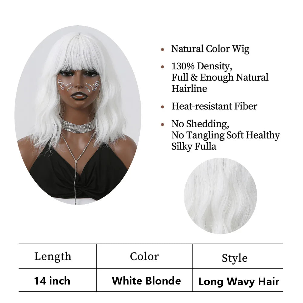 Short Curly Wavy White Synthetic Wig