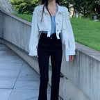 Denim Ripped Aesthetic  Cropped Jackets