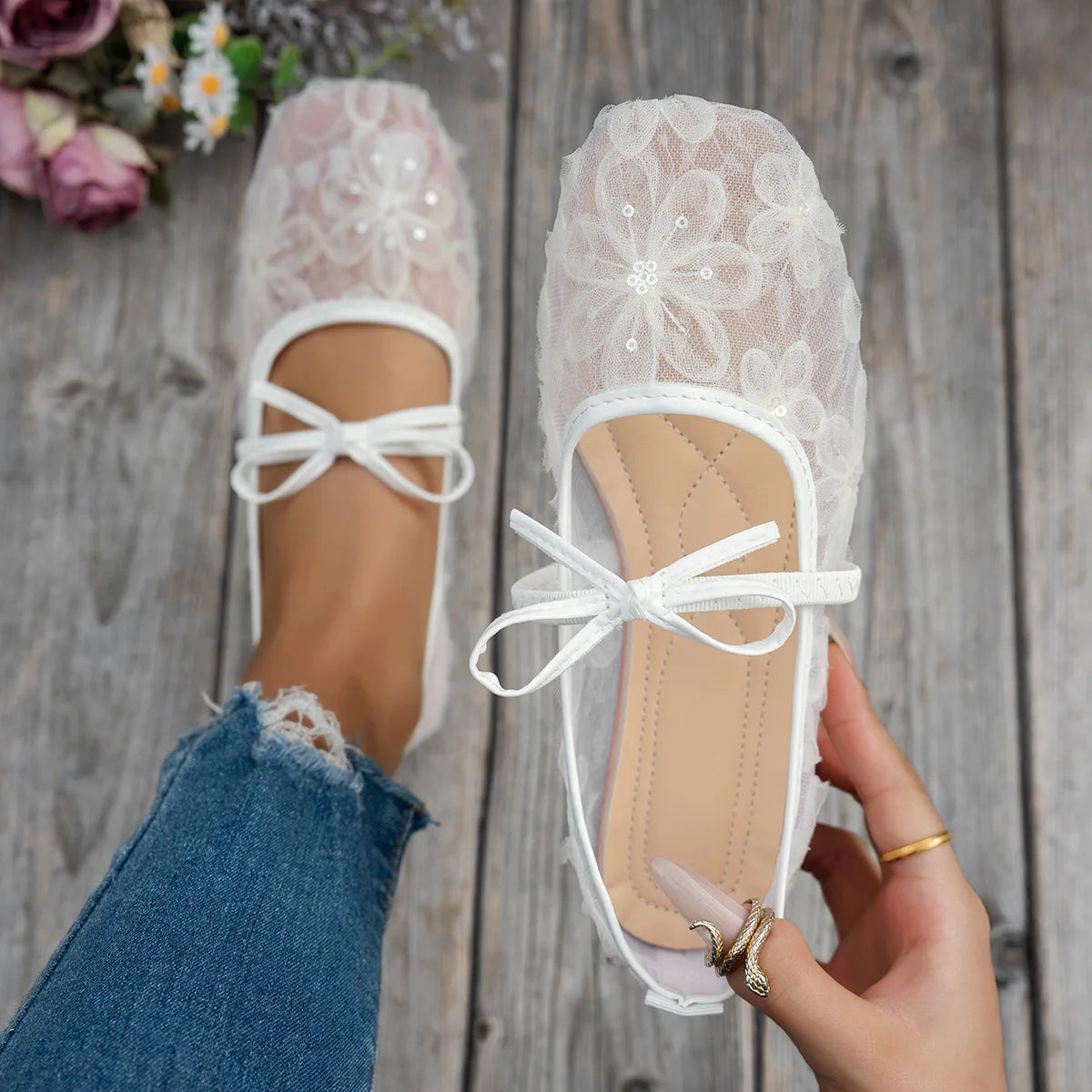 Lace Flower Flat  Shoes