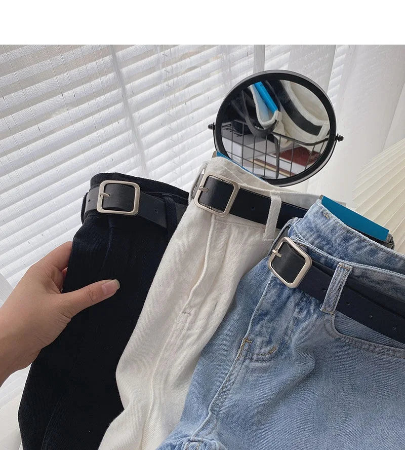Korean High Waist Denim Shorts With Belt