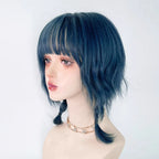 Blue Synthetic Mullet Head Wig