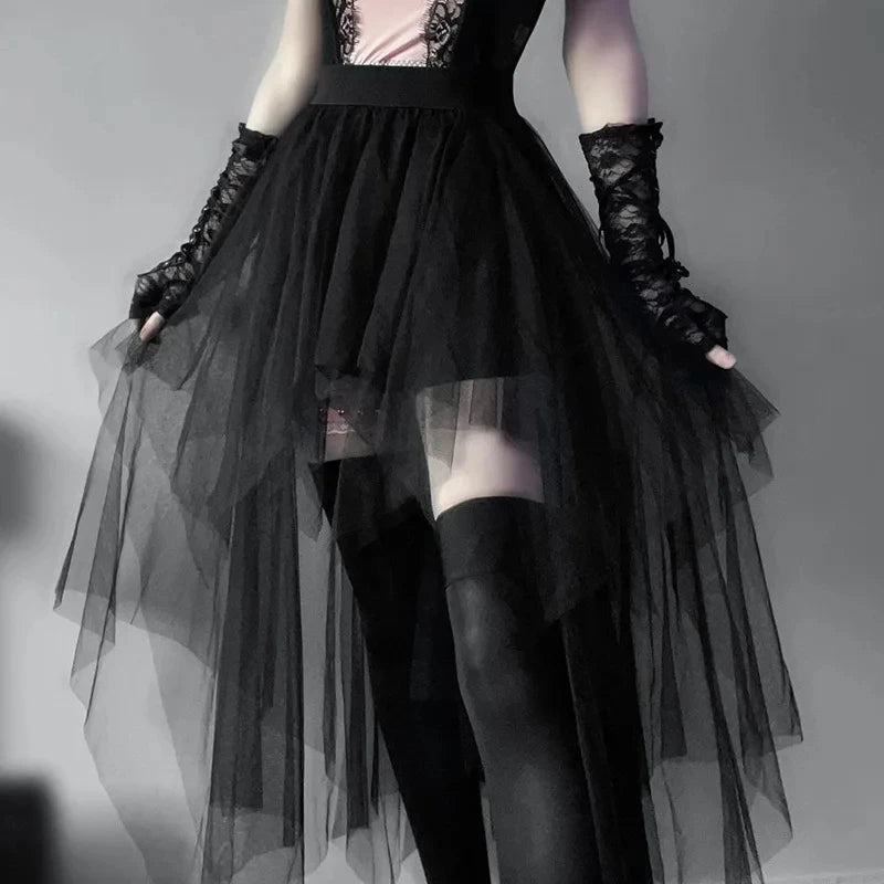 Punk Net Yarn High-Waisted Asymmetric Skirt