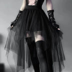 Punk Net Yarn High-Waisted Asymmetric Skirt