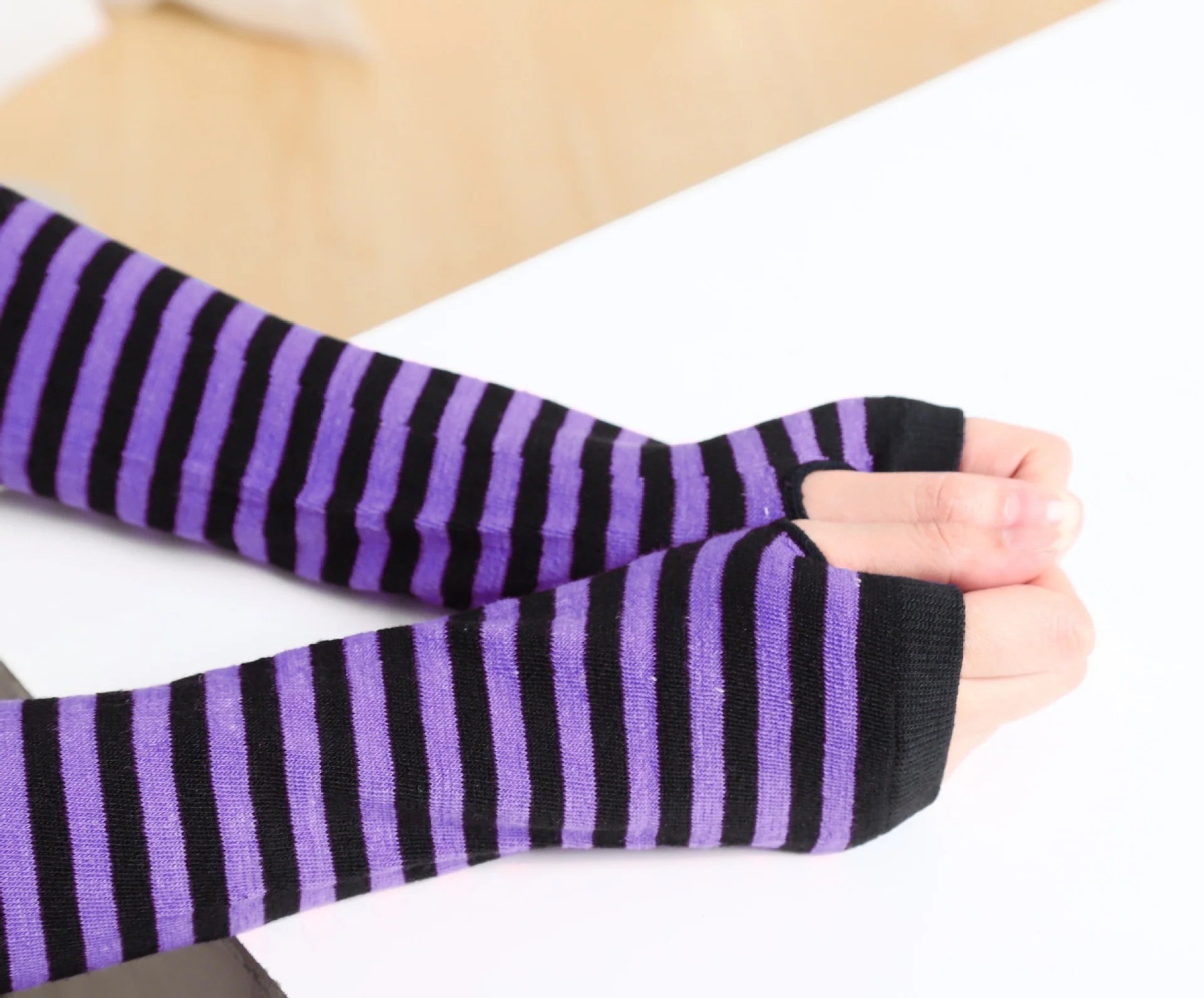Striped Knitted Arm Warmers