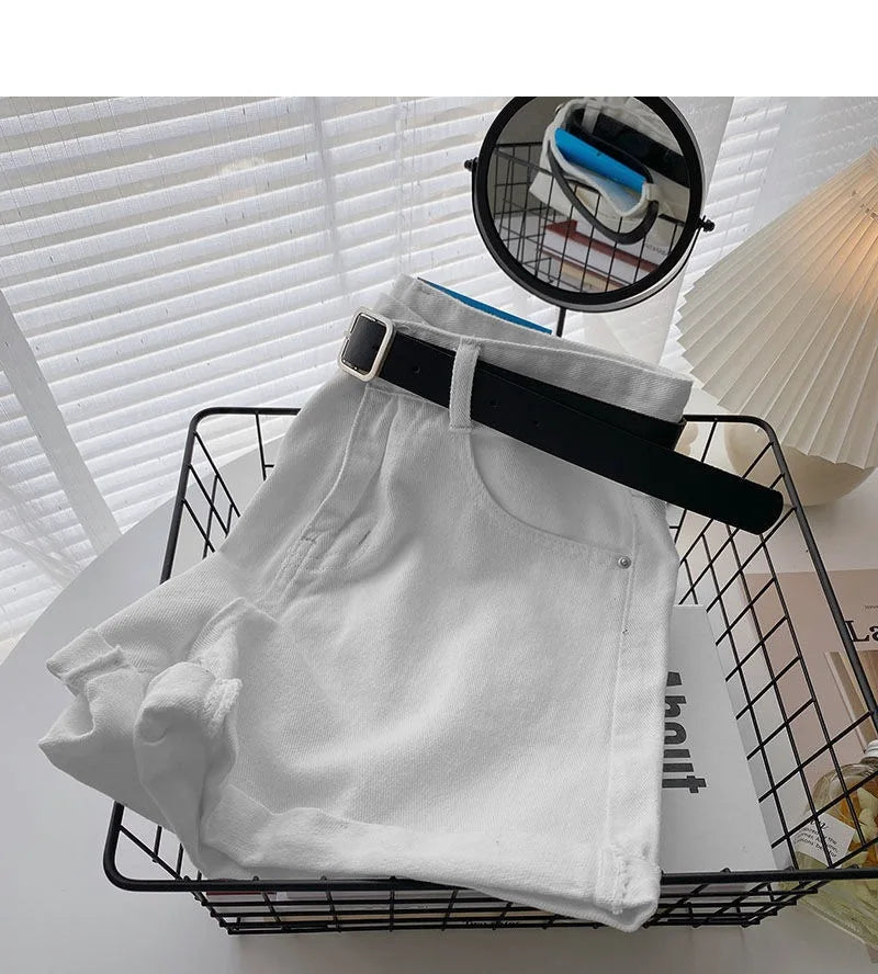Korean High Waist Denim Shorts With Belt