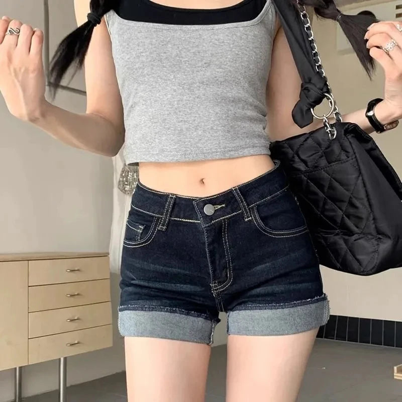 Retro Roll Up Denim Shorts