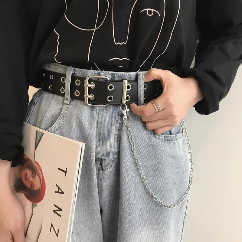 Gothic Double Ring Belt with Chain