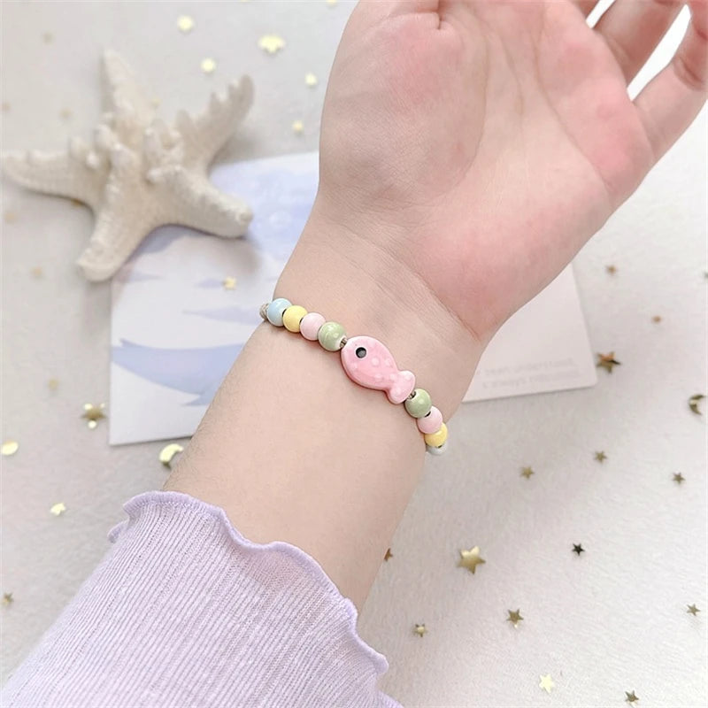 Simple Colorful Ceramic Fish Beaded Bracelet