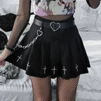 Black/white High Waist Mini Skirts Cross Print