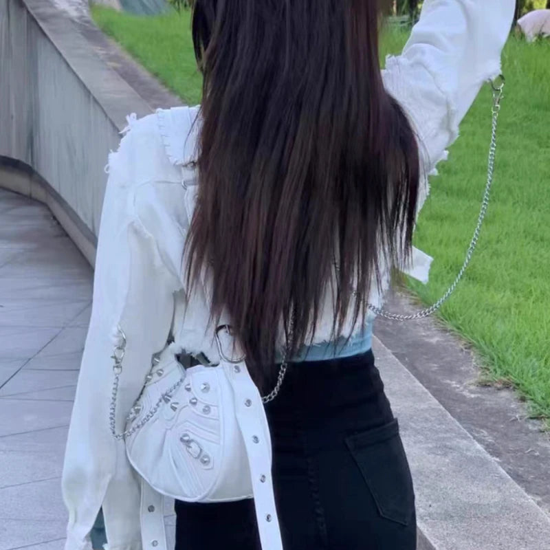 Denim Ripped Aesthetic  Cropped Jackets