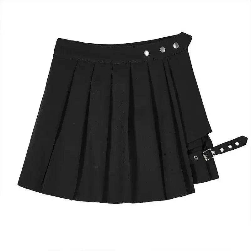 High Waist Pleated Punk  skirt with shorts