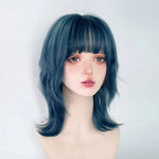 Blue Synthetic Mullet Head Wig