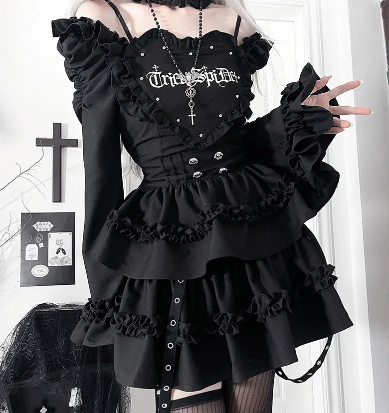 Gothic Dark Subculture Print Short Dress