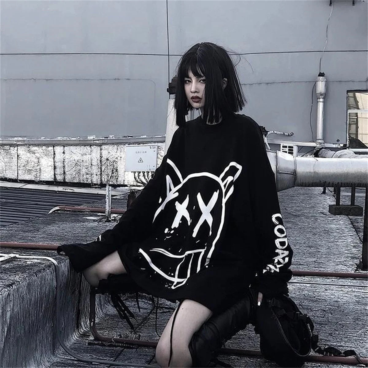Punk  Oversized Long Sleeve T Shirt