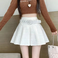 Classic Pleated Mini Skirt with Waist Belt