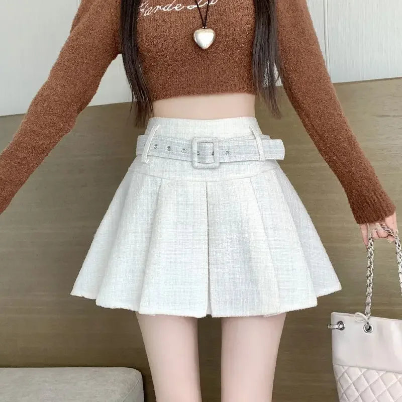 Classic Pleated Mini Skirt with Waist Belt