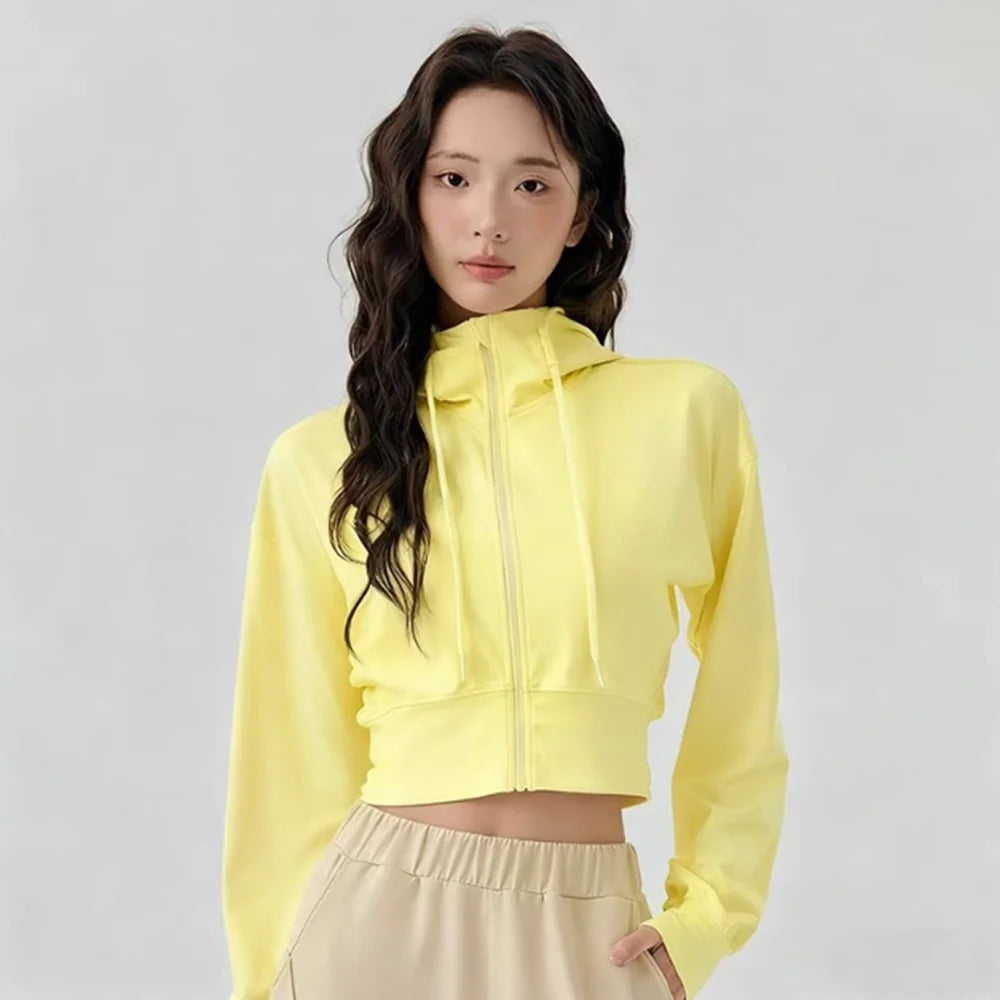 Fleece Zip Up  Cropped Hoodie Jacket
