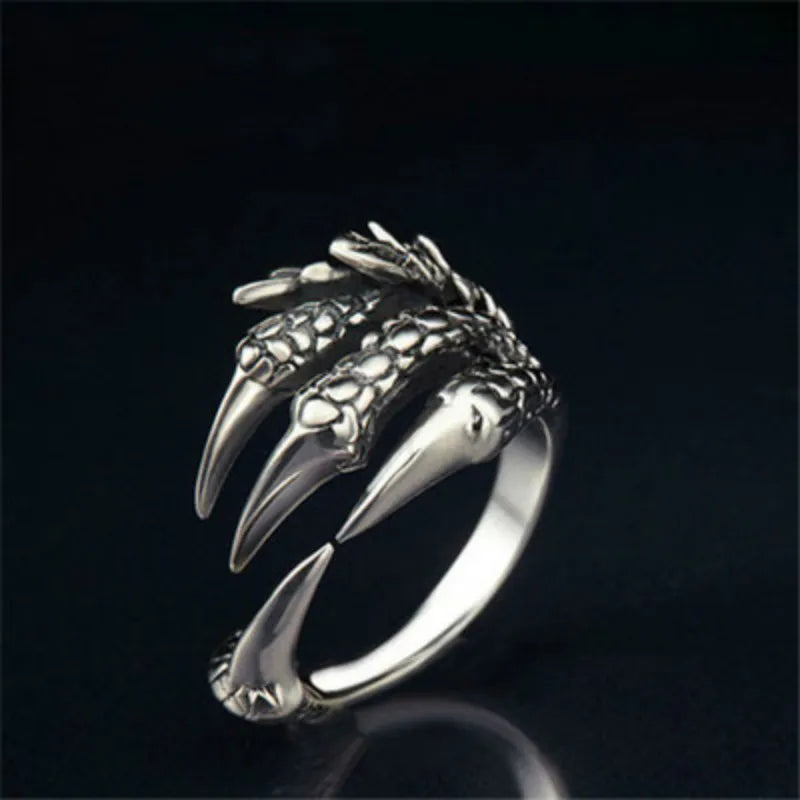 Stainless Steel Vintage Silver Dragon Claw Ring