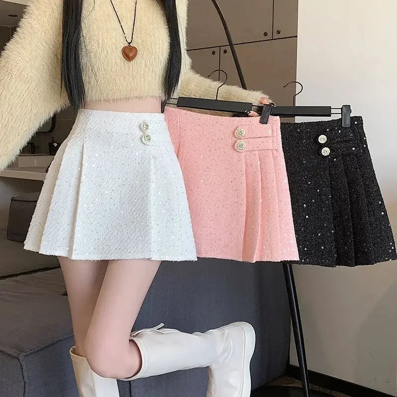 High Waist  Tweed Skirts