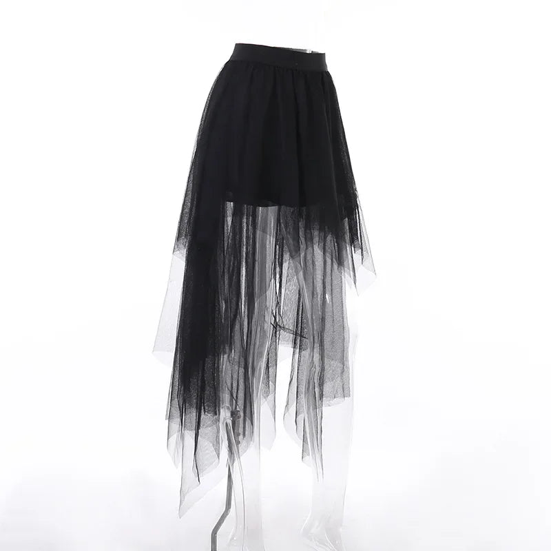 Punk Net Yarn High-Waisted Asymmetric Skirt
