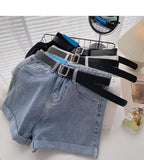 Korean High Waist Denim Shorts With Belt