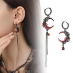 Red Moon Gem Asymmetric Earrings