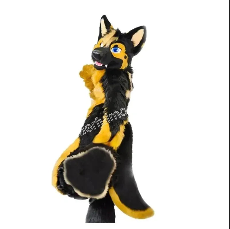Black Yellow Long Fur Husky Fursuit