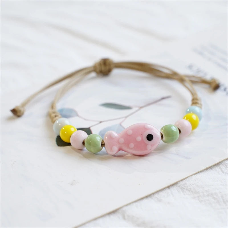 Simple Colorful Ceramic Fish Beaded Bracelet