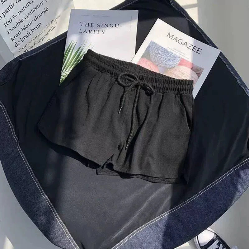 High waisted elastic sports shorts