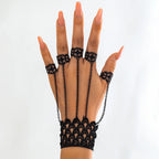 IngeSight.Z Gothic Black Open Ring Lace Long Link Chain Bracelet