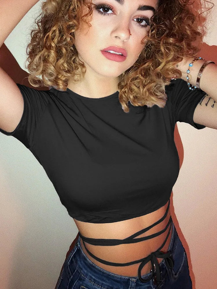 Short Sleeve Bandage Crop Top