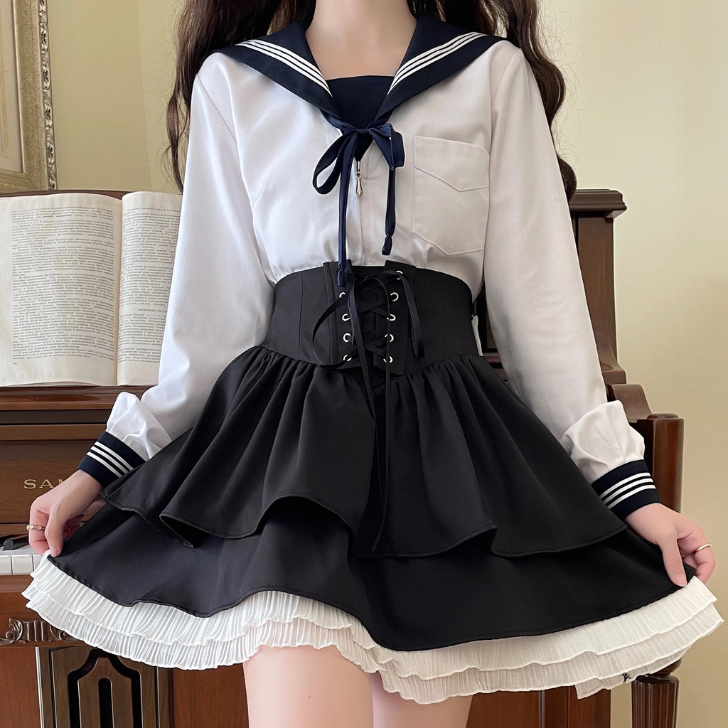 black Kawaii layered Mini Skirt
