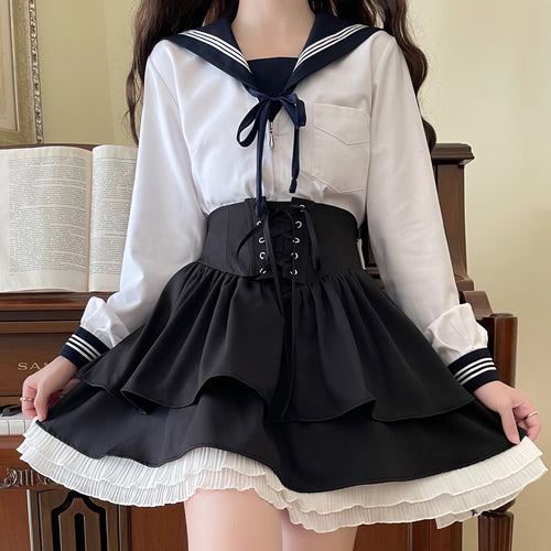 Black Kawaii Layered Mini Skirt