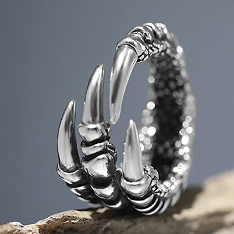 Stainless Steel Vintage Silver Dragon Claw Ring