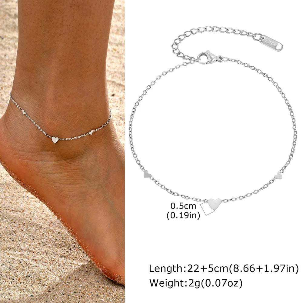 Stainless Steel Heart Anklets