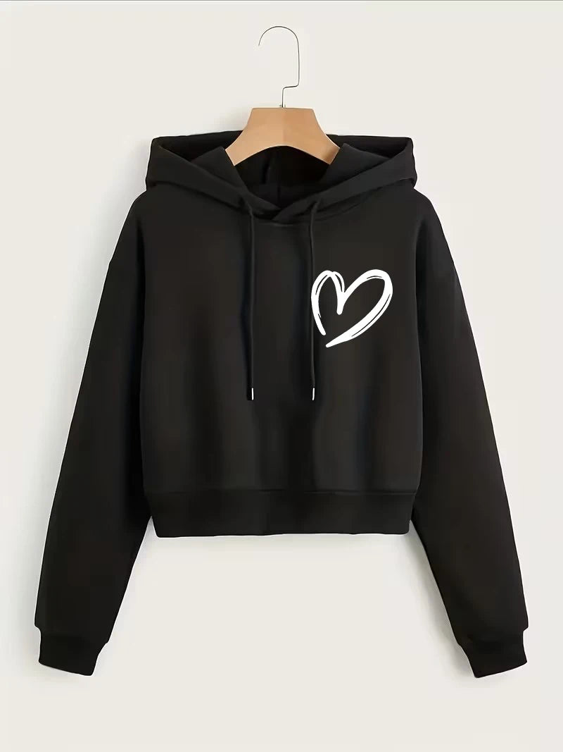 Y2K Heart Print Cropped Sweatshirt
