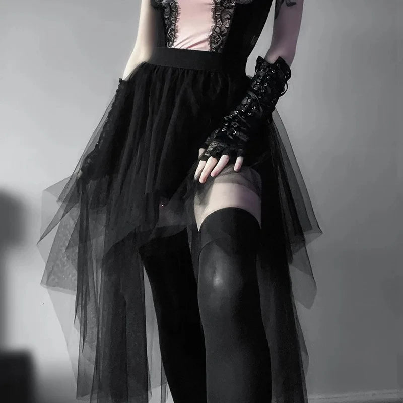 Punk Net Yarn High-Waisted Asymmetric Skirt