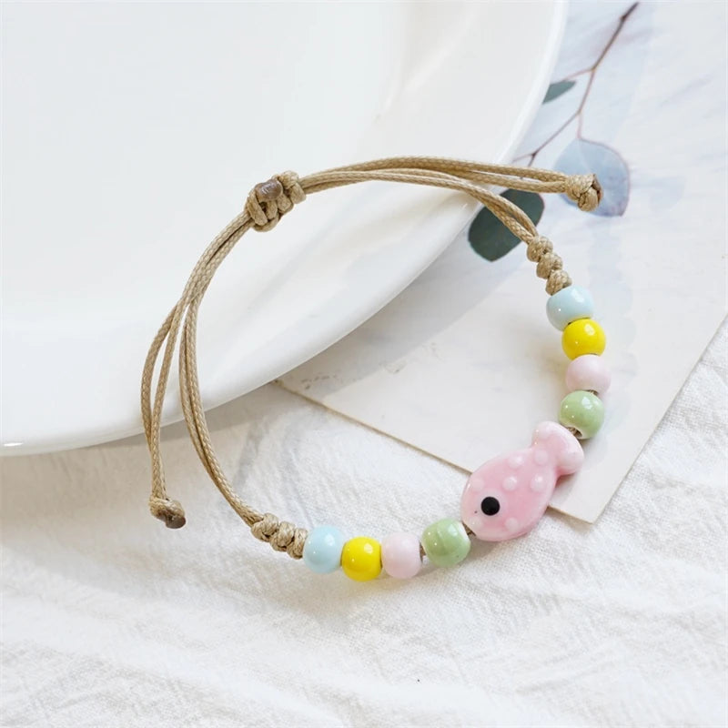 Simple Colorful Ceramic Fish Beaded Bracelet