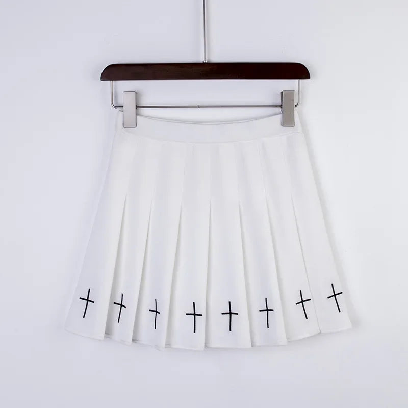 Black/white High Waist Mini Skirts Cross Print