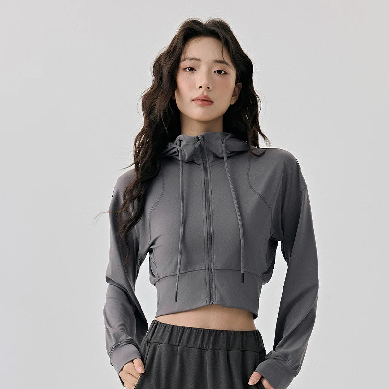 Fleece Zip Up  Cropped Hoodie Jacket
