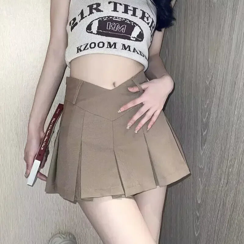 V Waist Casual Pleated Skirts