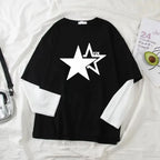 Y2K Star  Print Graphic Fake Two Long Sleeved T-shirt